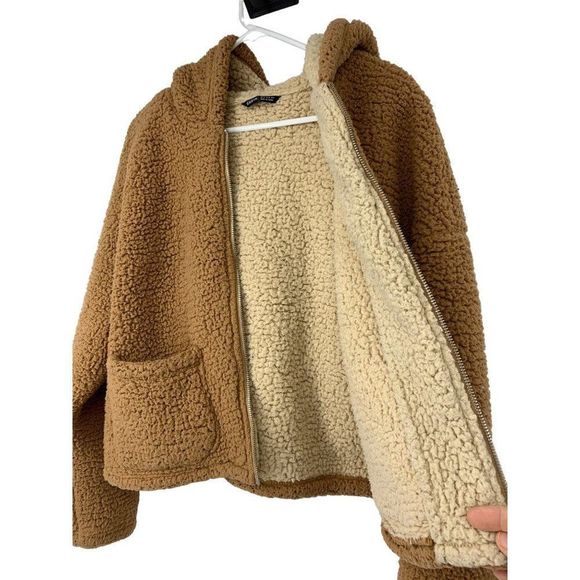 Shein Hoodie Sherpa Jacket Zip Front Cozy Teddy Patch pockets Size M Sweater 301 - Picture 6 of 6